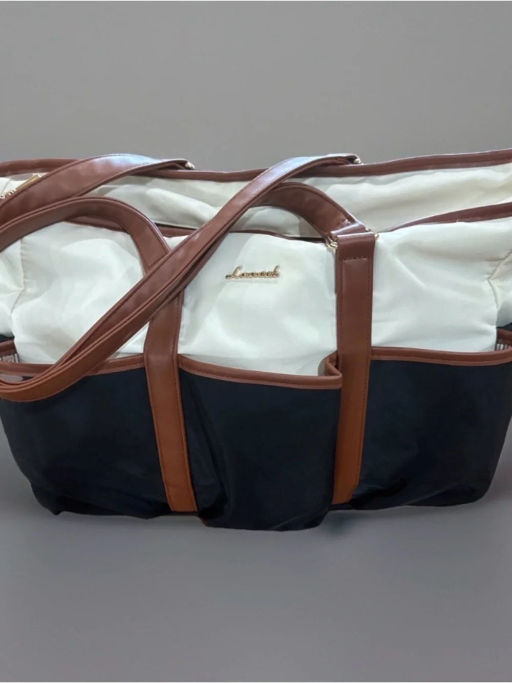 Lovevook Laptop Tote Bag Black Cream Multi Pocket Work Travel Fits 15.6” Laptop